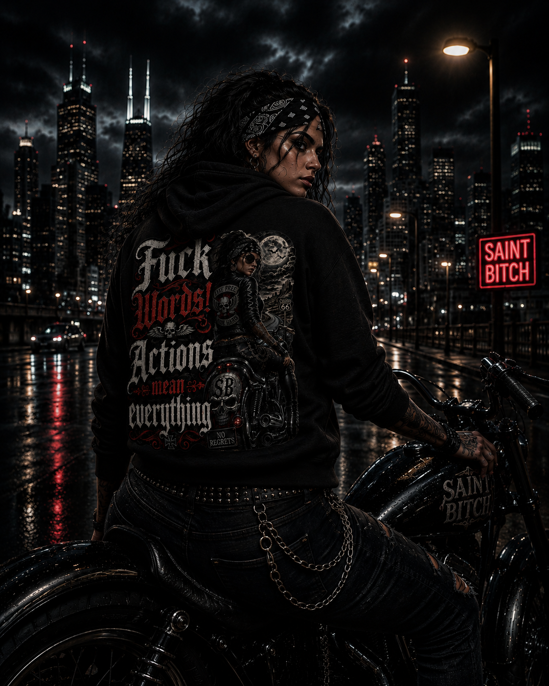 Fuck Words Actions Mean Everything. Womens Pullover Hoodie