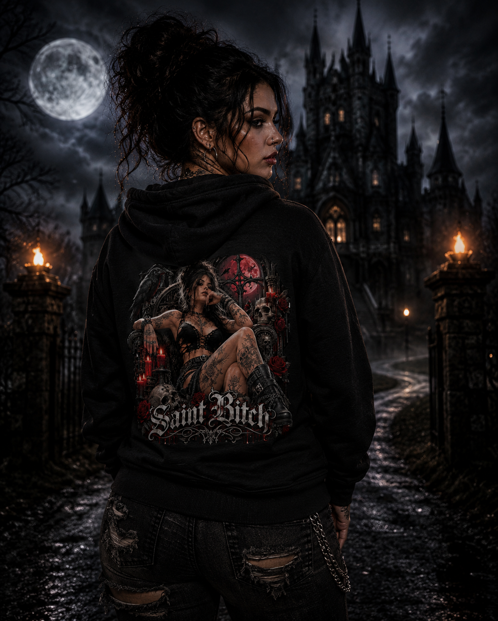 Saint Bitch Gothic Queen Pullover Hoodie