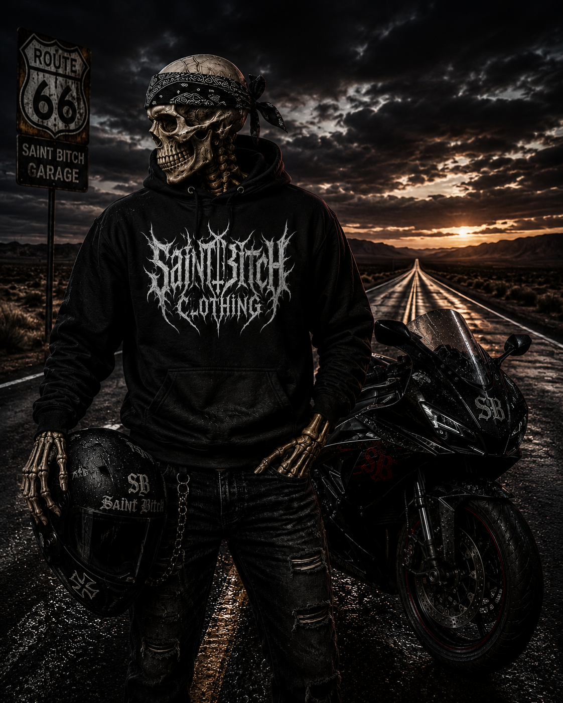 Saint Bitch Gothic Sportbike Pullover Hoodie